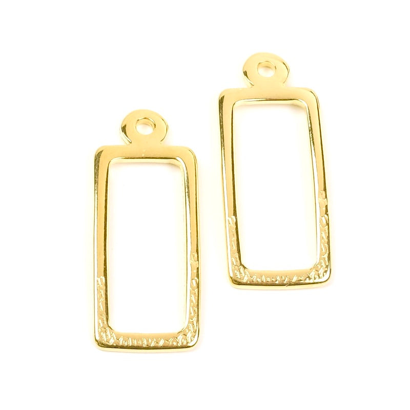 2 Rectangle pendants in 24K gold-plated Zamak