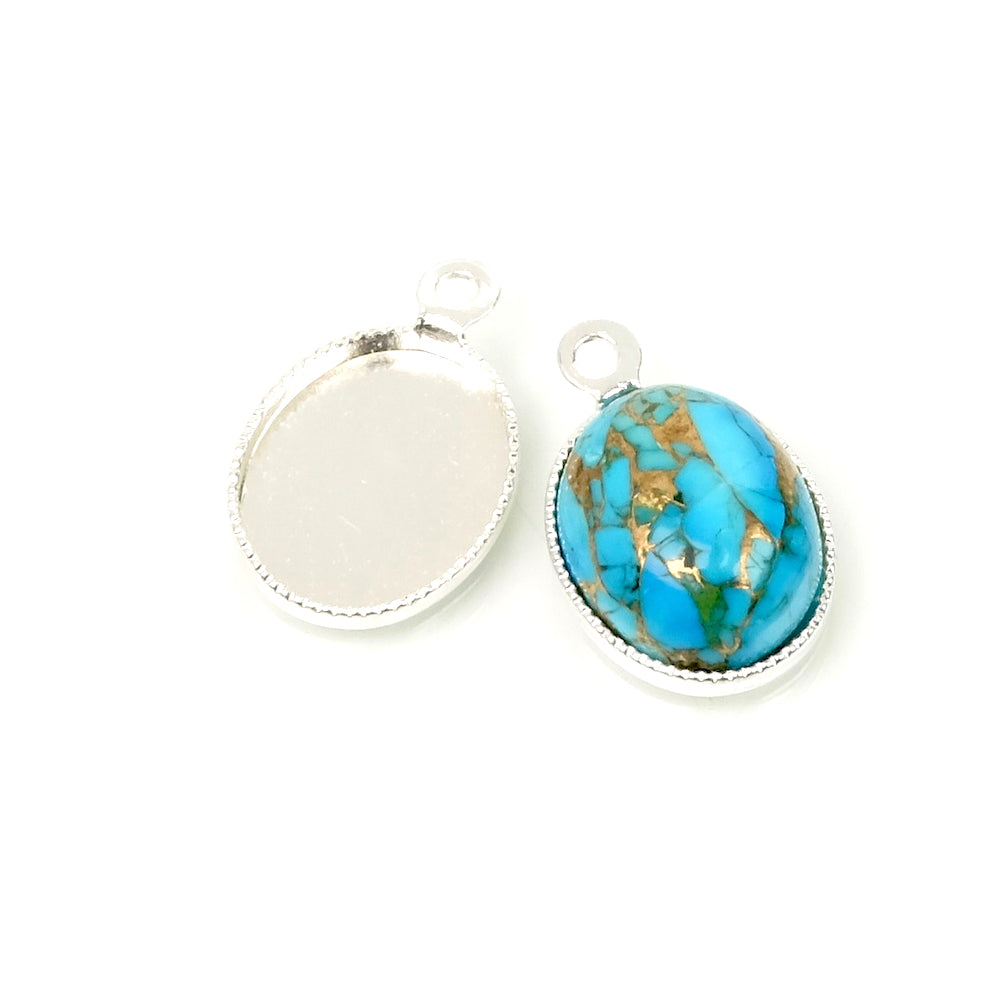 2 Oval cabochon setting pendants in 925 Premium Silver plated brass