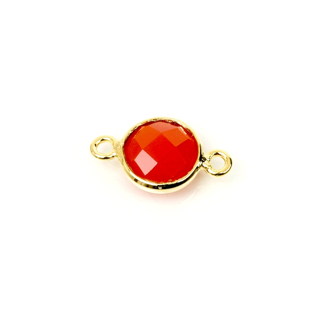 8mm Round Red Onyx Bezel Connector in 24K Gold Plated Brass