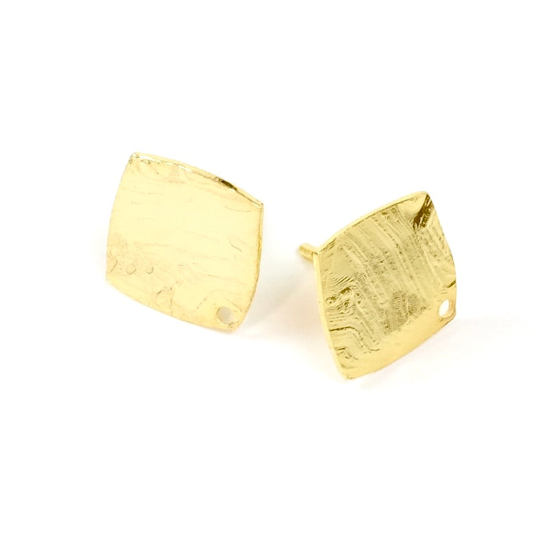 2 square stud earrings in 24K gold-plated brass
