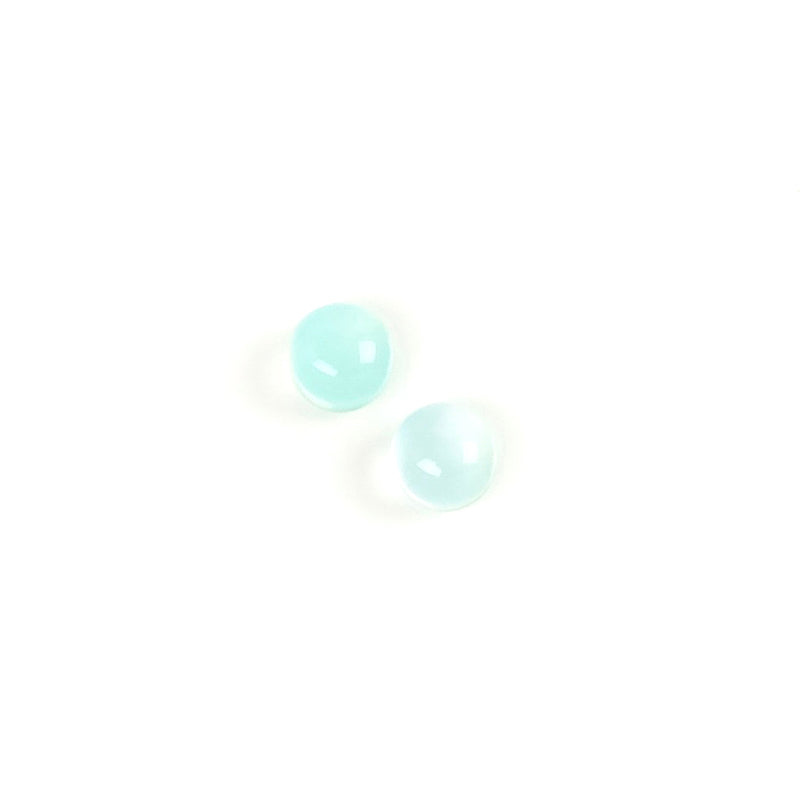 2 Round 4mm Natural Stone Cabochons - Aqua Chalcedony