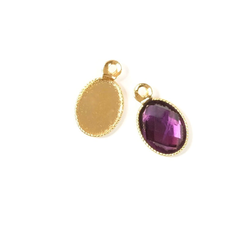 2 Pendants for cabochons 6x8mm in 24K gold-plated brass