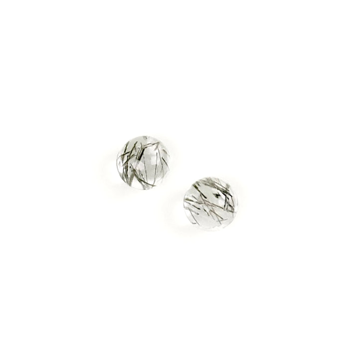 2 Round 4mm Natural Stone Cabochons - Black Rutile