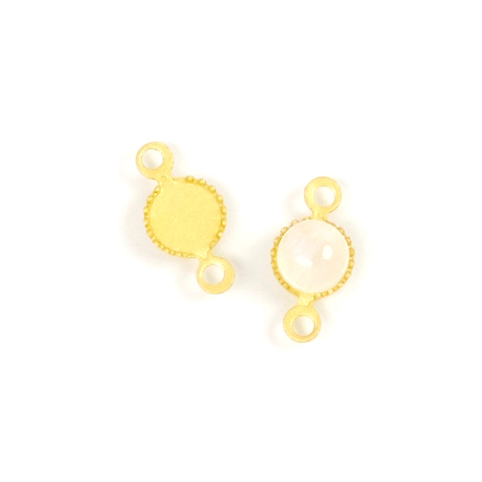 4 Small 4mm Cabochon Connector Bezels in Matte Gold Plated Brass with 24K Fine Gold