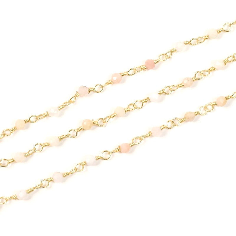 20cm Rosary chain in 2mm Pink Opal with 24K Premium gold-plated brass
