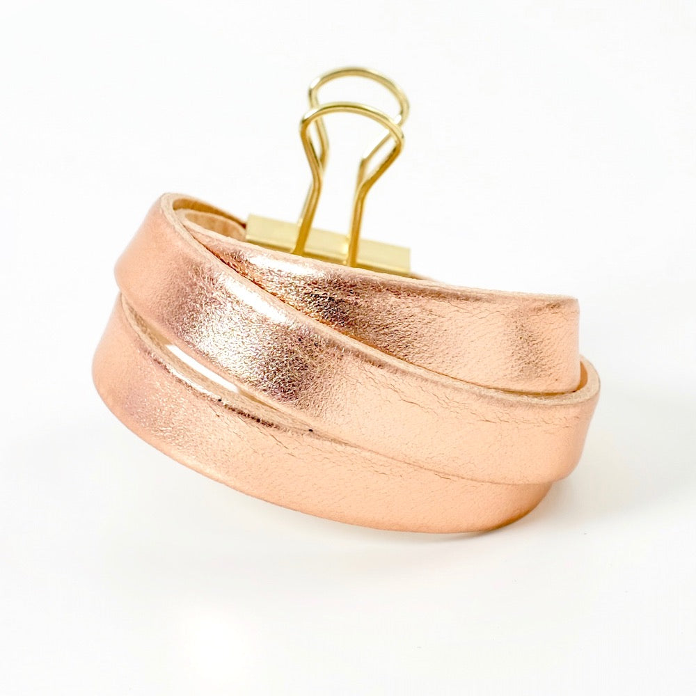 25cm of 10mm flat metallic rose gold leather strap, premium quality