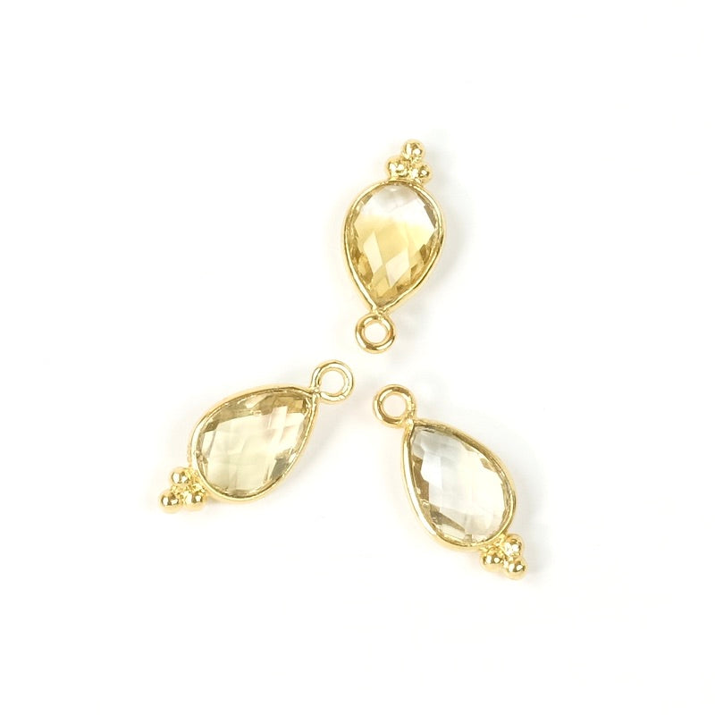 Bohemian drop-set Citrine pendant in brass Gilded with 24K fine gold