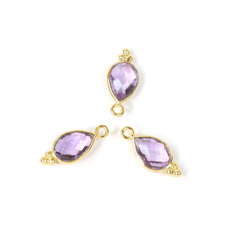 Bohemian Amethyst drop-set pendant in brass Gilded with 24K fine gold