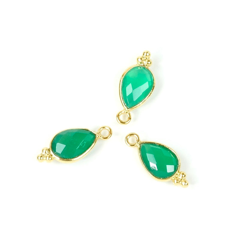 Bohemian drop-set pendant Green Onyx in brass Gilded with 24K fine gold