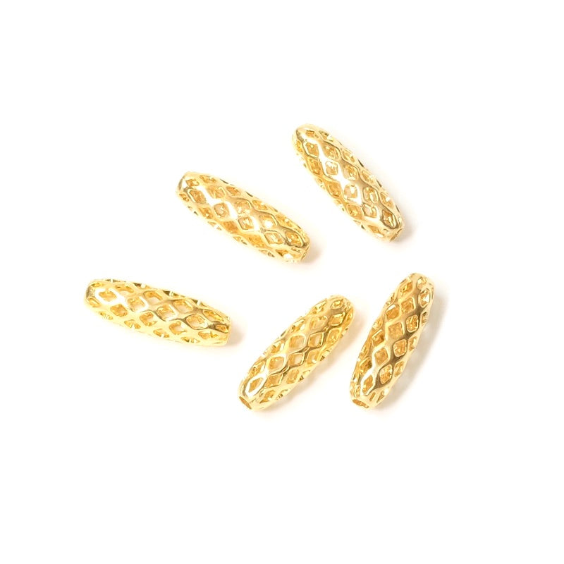 4 oval openwork brass beads Gilded with 24K fine gold