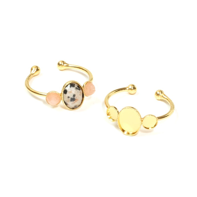 Adjustable Ring for 6x8mm and 4mm Cabochons in 24K Gold Plated Brass