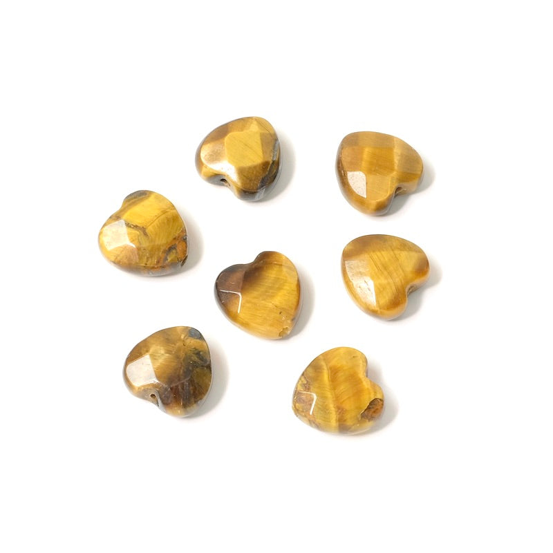 4 natural faceted heart beads Tiger eye