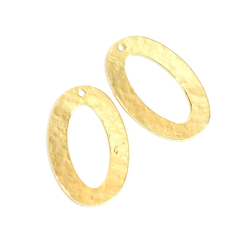 2 Oval brass pendants Gilded with 24K fine gold