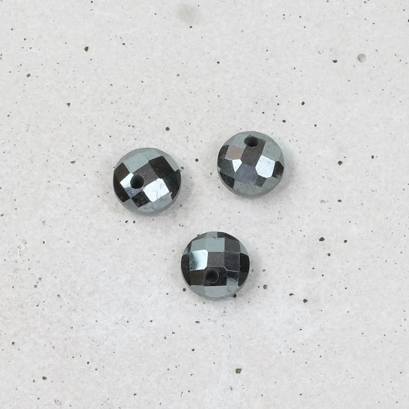 6mm round faceted pendant in Hematite stone