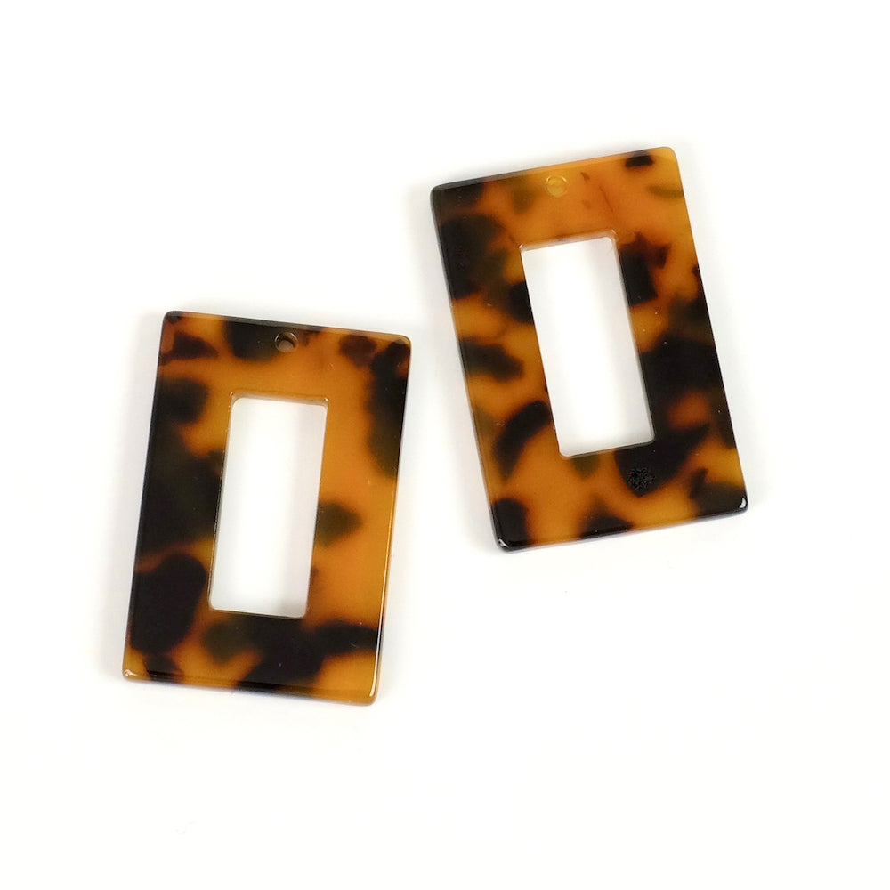 2 Brown Acetate Rectangle Pendants - 32mm