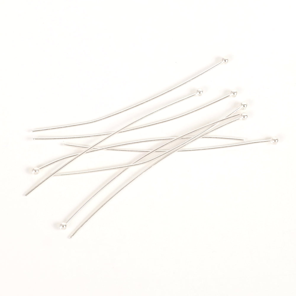 10 54mm ball head pins in 925 silver-plated premium brass