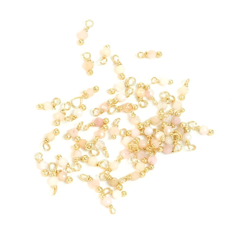 10 mounted beads 3mm 24K Gold Brass and Pink Opal