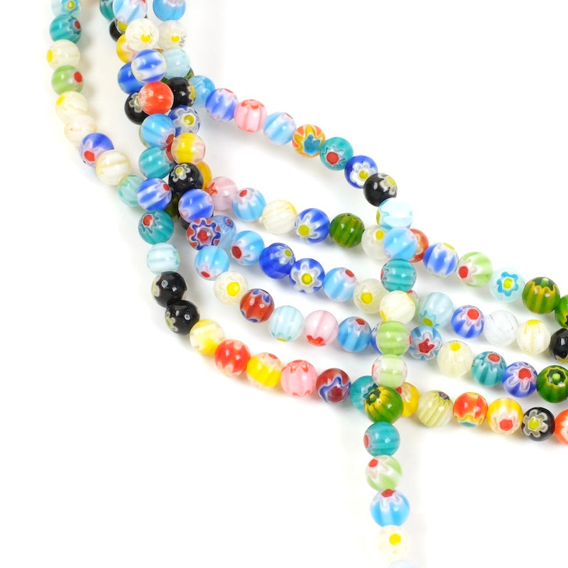 Strand of 6mm Millefiori round glass beads