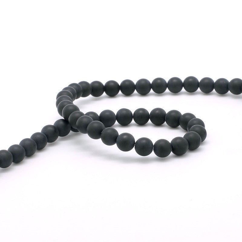 Strand of 62 natural frosted black Agate beads, 6mm 