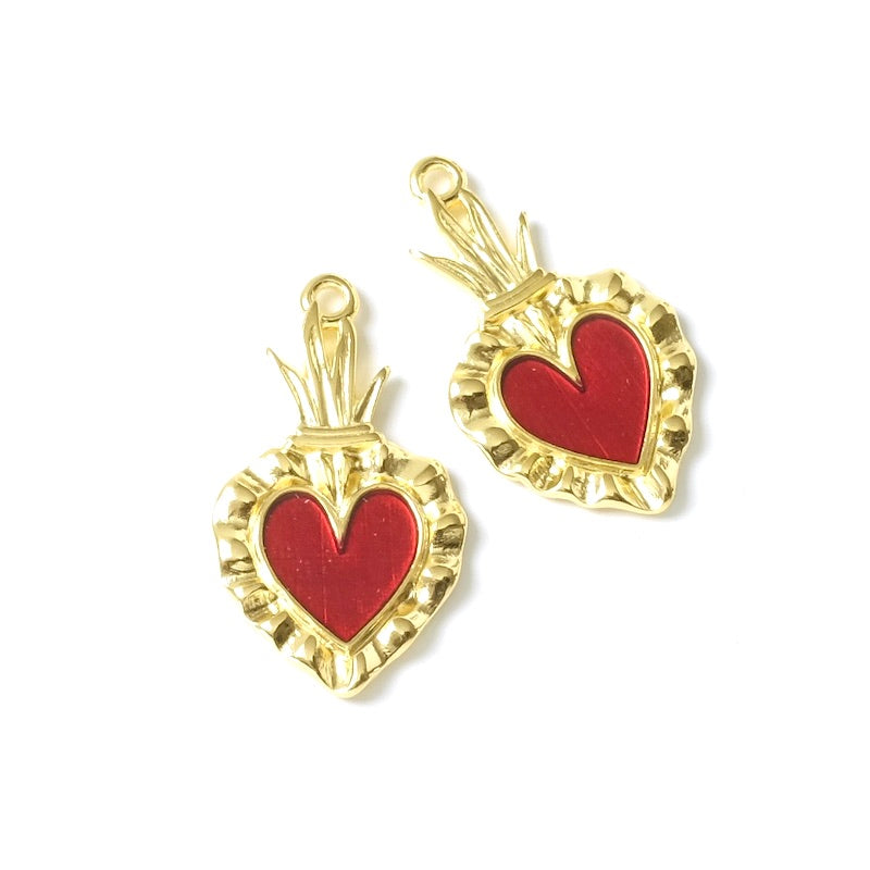Ex-voto Heart pendant enamelled in 24K gold-plated Zamak