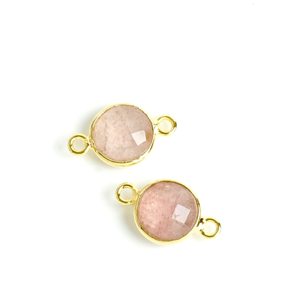 8mm Round Strawberry Quartz Connector with 24K Gold Plated Brass Setting