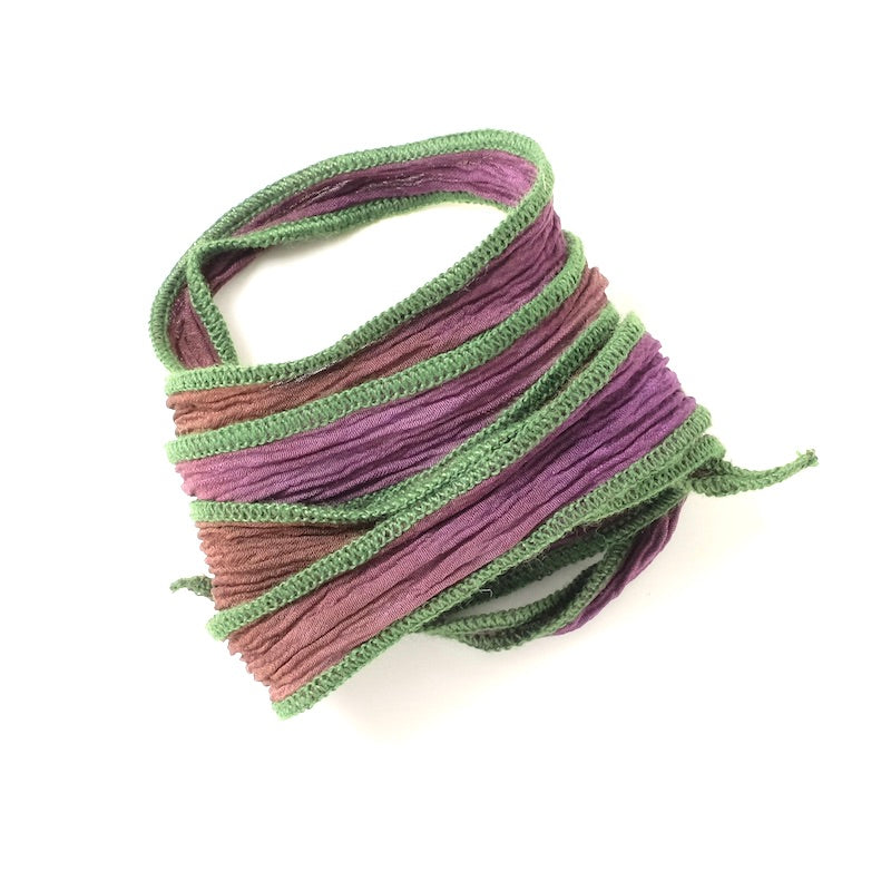Hand-dyed silk ribbon - Plum brown green