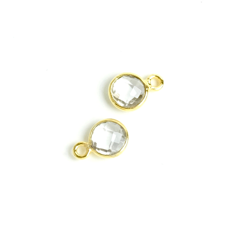 6mm Round Quartz Bezel Pendant in 24K Gold-Plated Brass