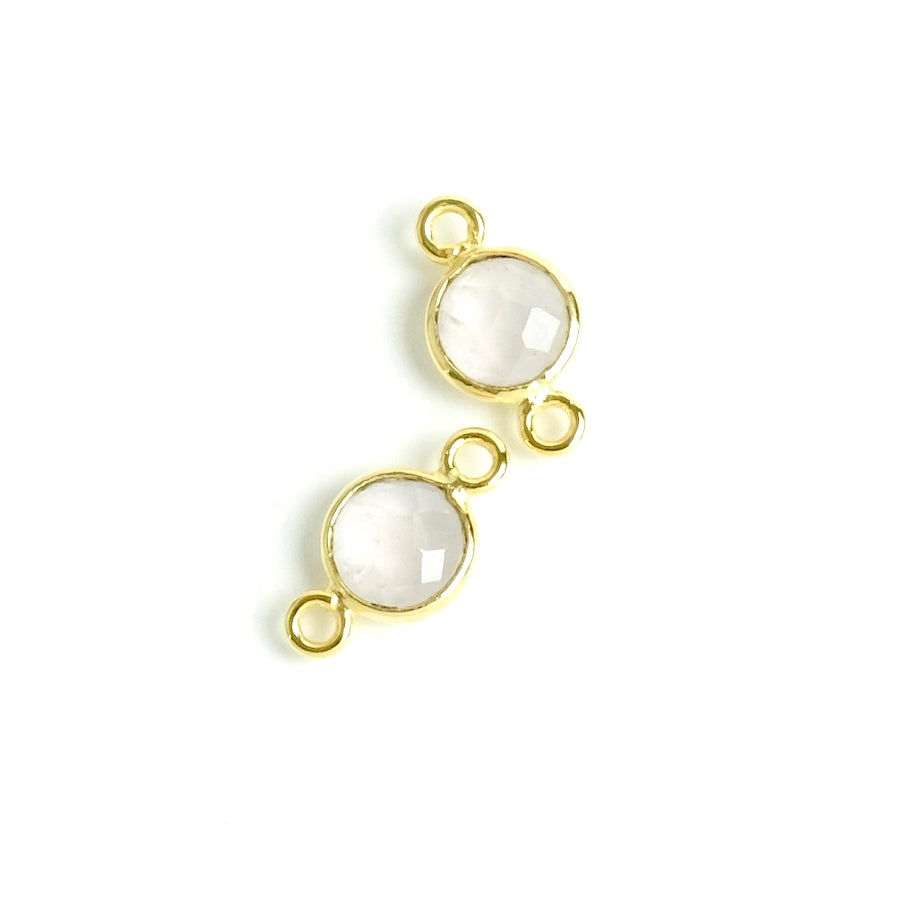Round 6mm Rose Quartz set Connector in brass gilded with 24K fine gold