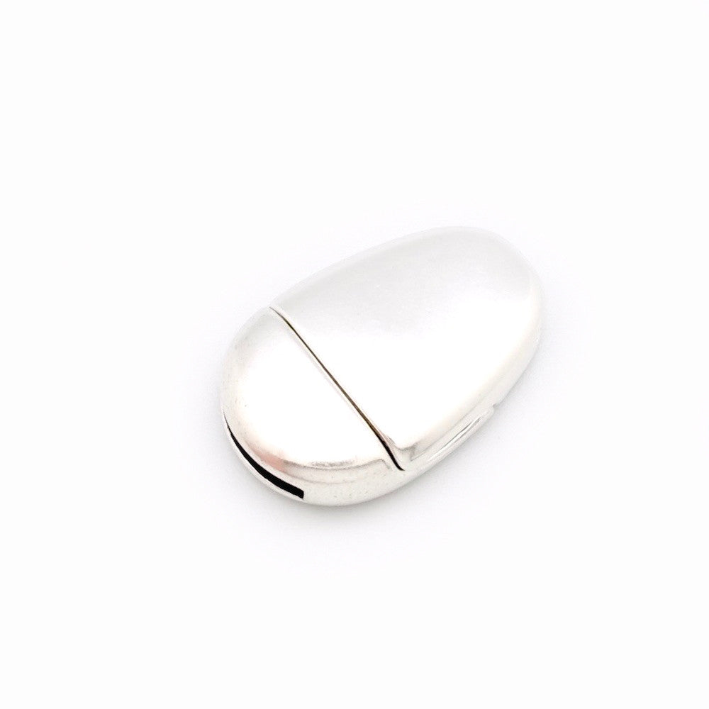 Silver-plated Zamak pebble magnetic clasp for 10mm leather strip