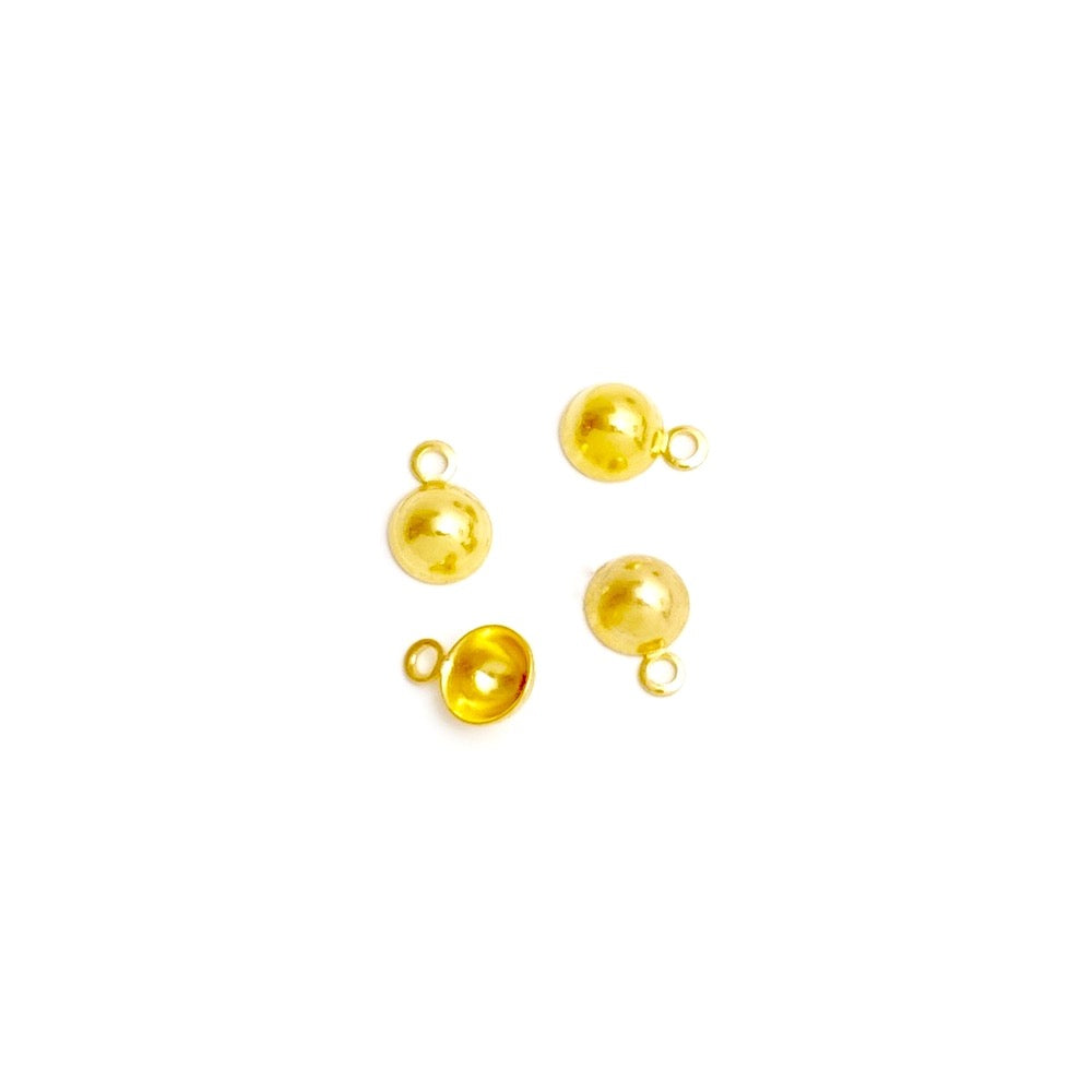 4 Small 4mm Half-Sphere Pendants in Gold Plated Brass with 24K Fine Gold