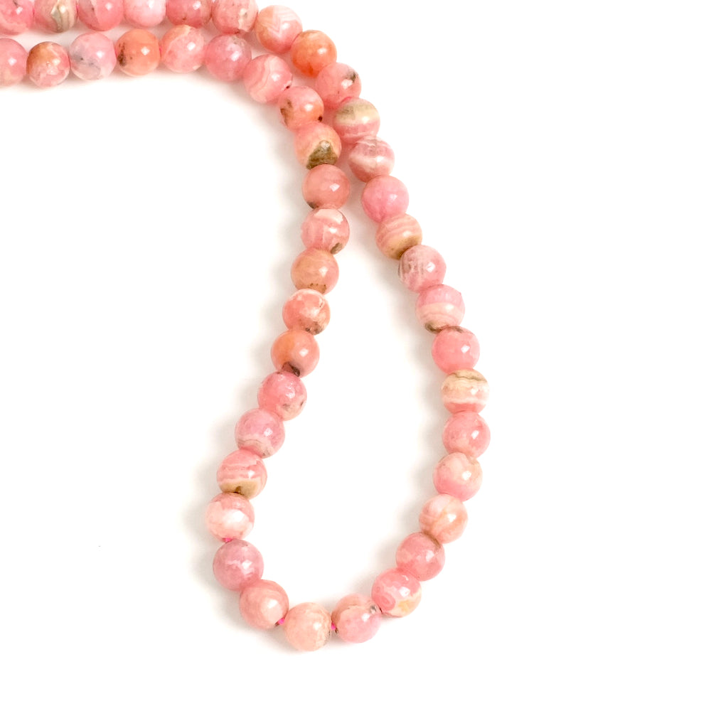 6 natural round Rhodochrosite beads 4mm
