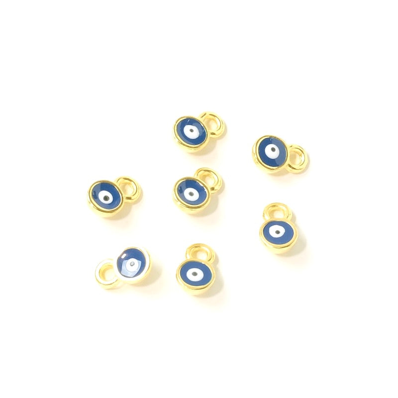 2 mini round blue enamelled eye pendants in 24K gold-plated Zamak