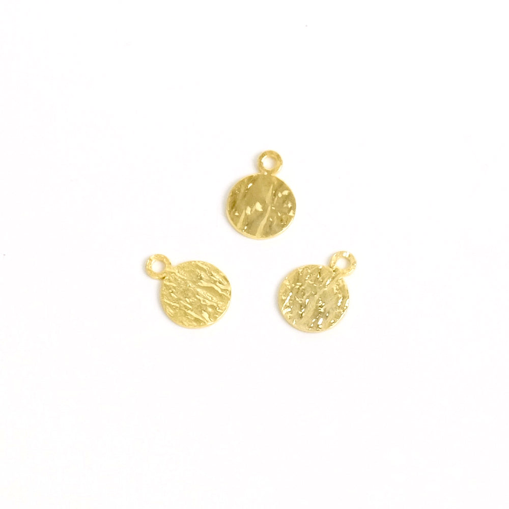 2 Textured 6mm pendants in 24K Gold plated brass