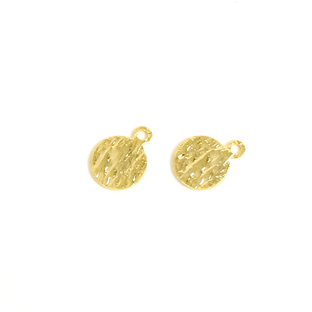 2 Textured 8mm pendants in 24K Gold plated brass