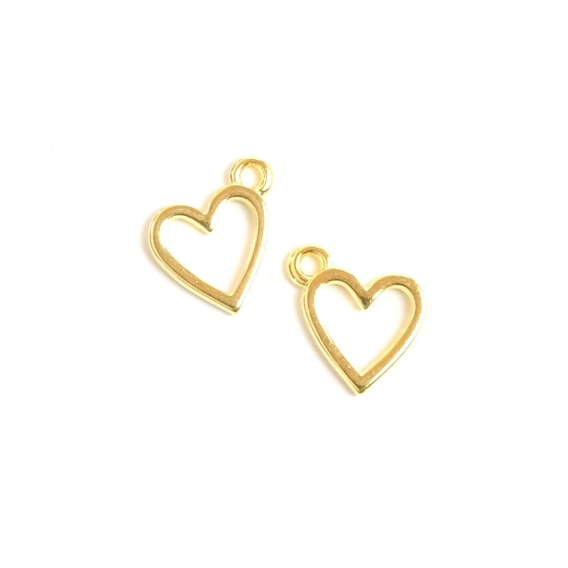 2 24K Gold Zamak Heart Pendants