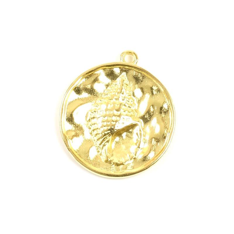 Round Shell pendant in 24K gold-plated Zamak