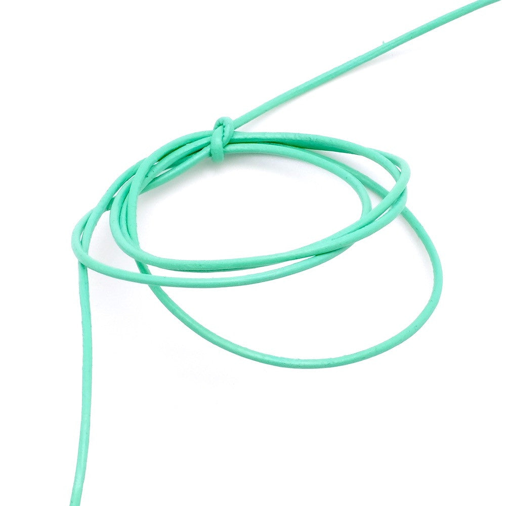 1 meter of 1mm round leather cord, mint green, premium quality