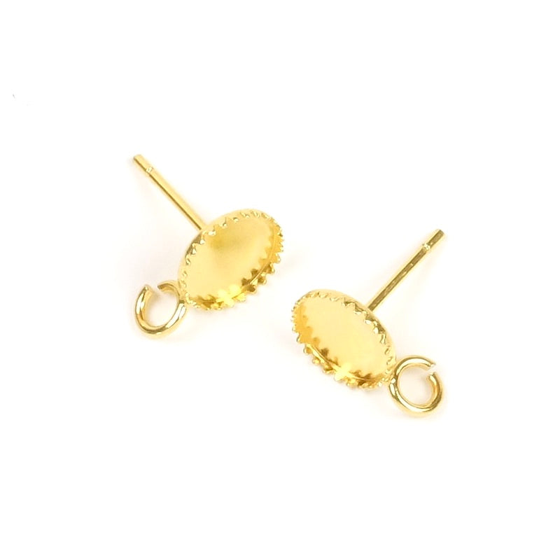 Stud earrings for cab 7mm in 24K gold-plated brass, per pair
