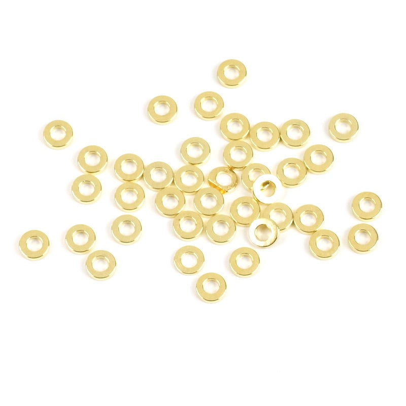 10 rondelle beads 4mm in gold-plated brass