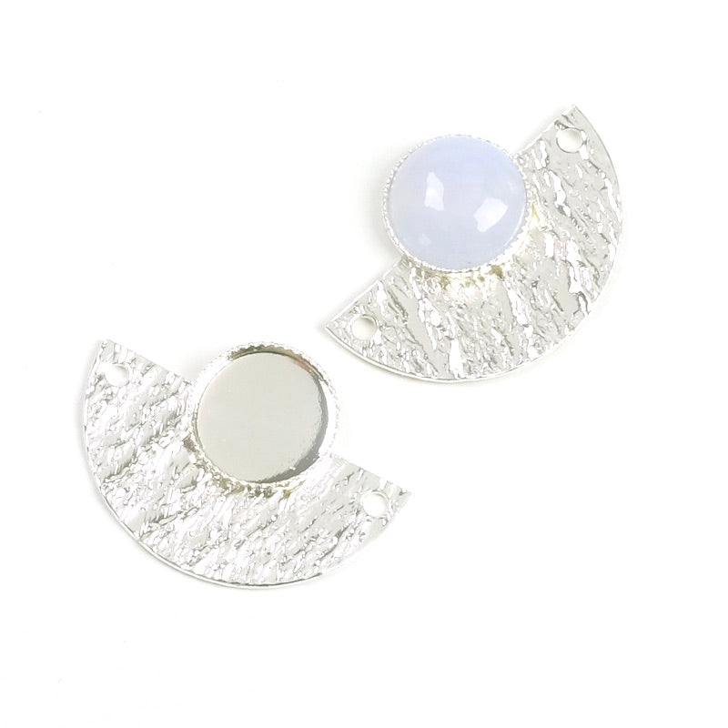 Half circle pendant for 8mm round cabochon in 925 Premium Silver plated brass