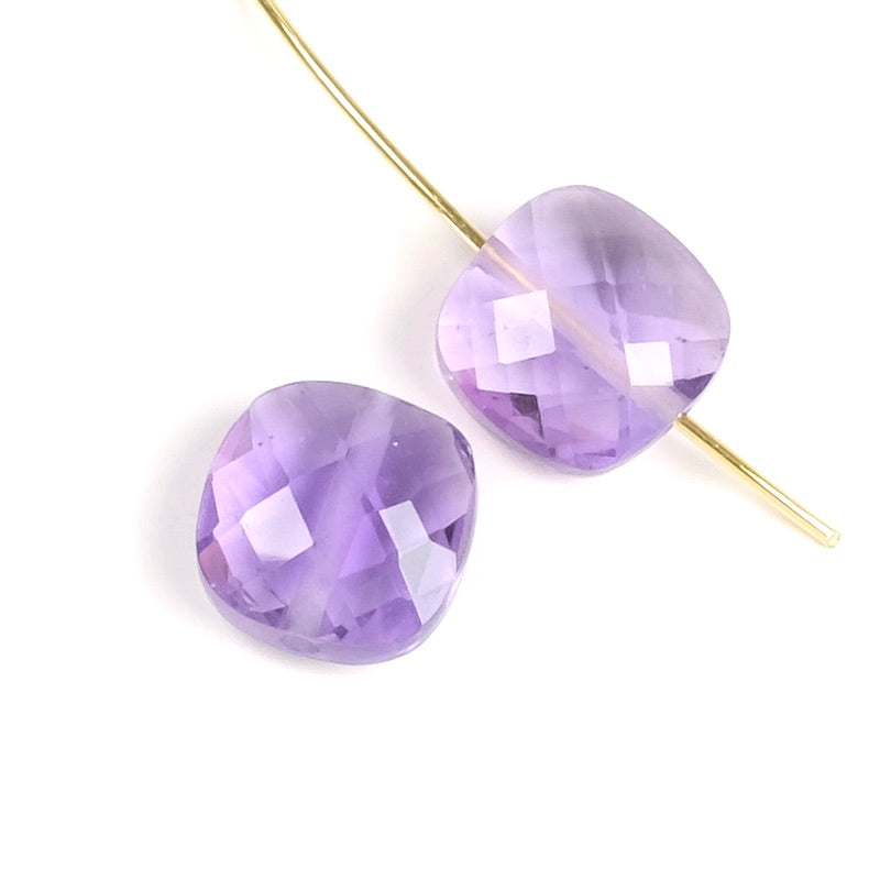 Natural 10mm square cushion cut Amethyst bead