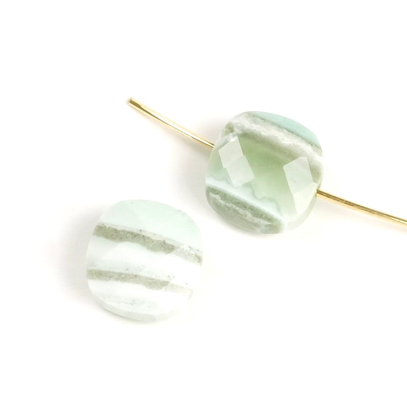 Natural 10mm square cushion cut green striped Agate bead