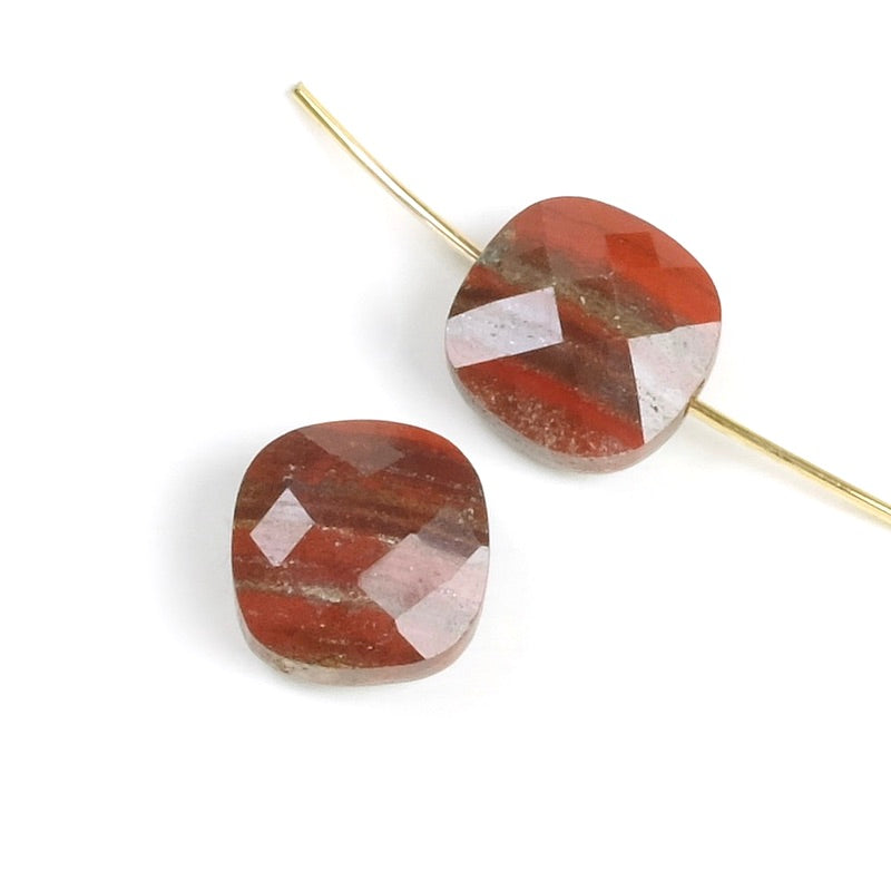 Natural 10mm square cushion cut red Jasper bead