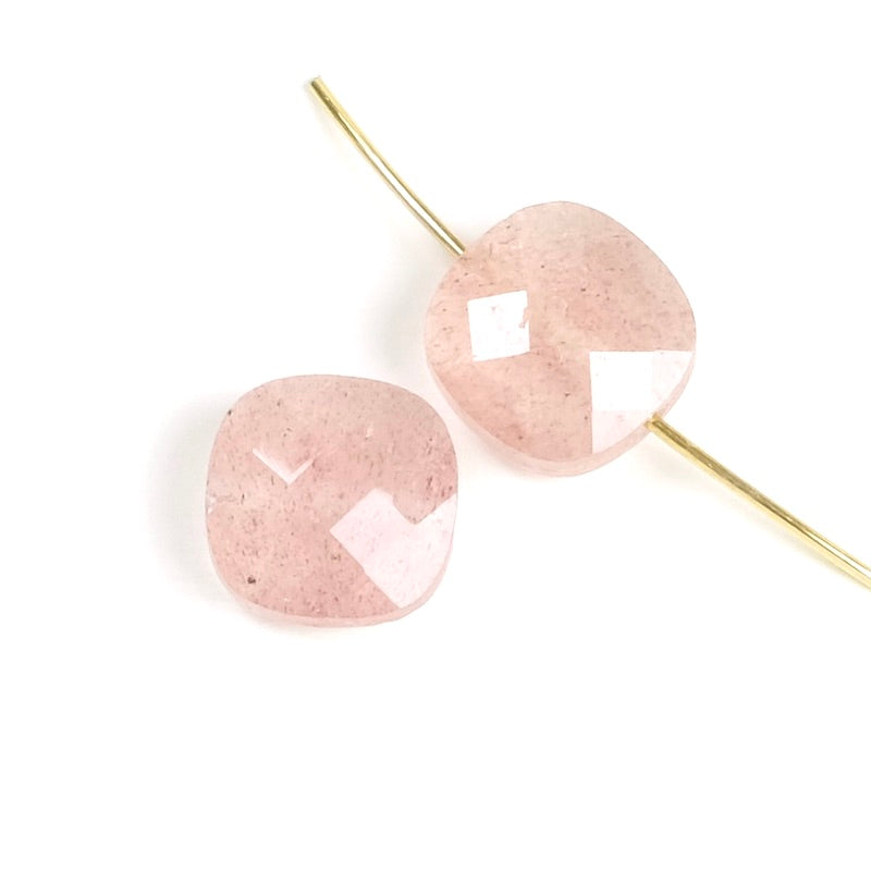 Natural Strawberry Quartz 10mm cushion-cut square bead