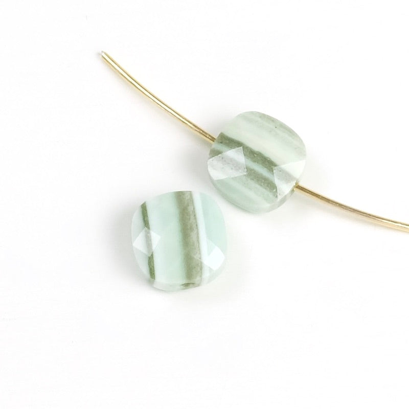 Natural 8mm square cushion cut green striped Agate bead