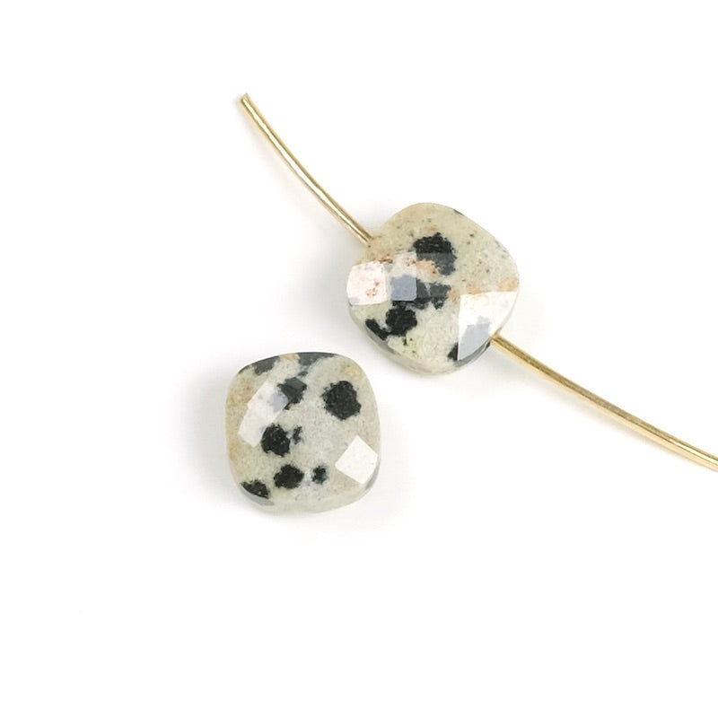 Natural Dalmatian Jasper 8mm square cushion cut bead
