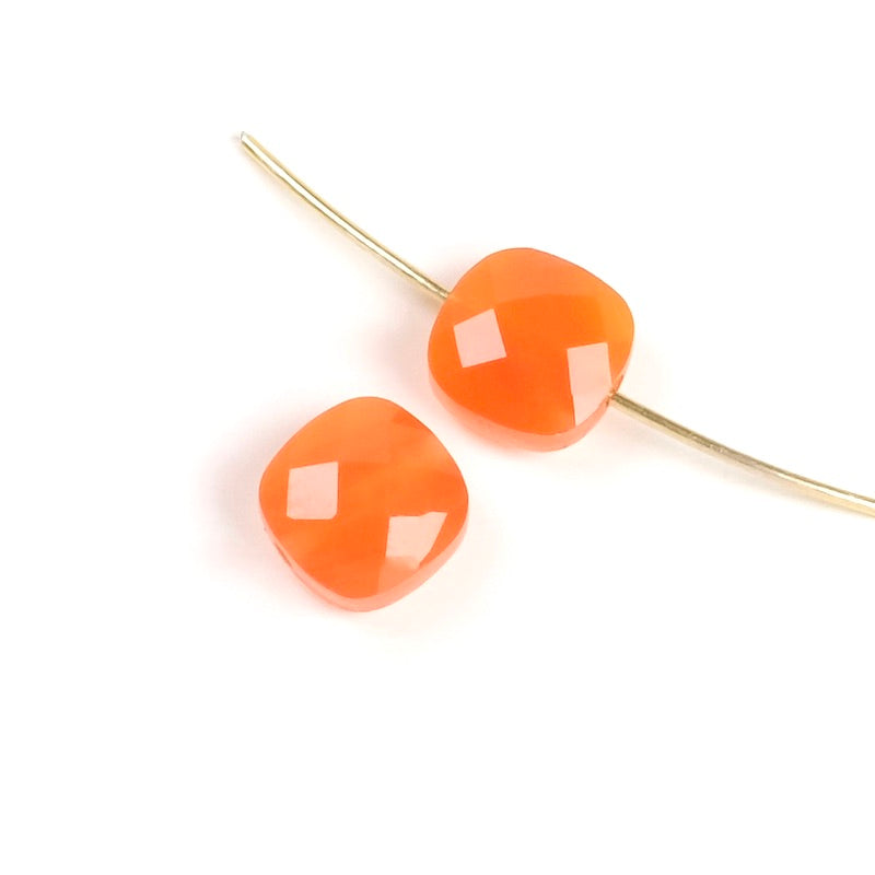 Natural Carnelian 8mm square cushion cut bead