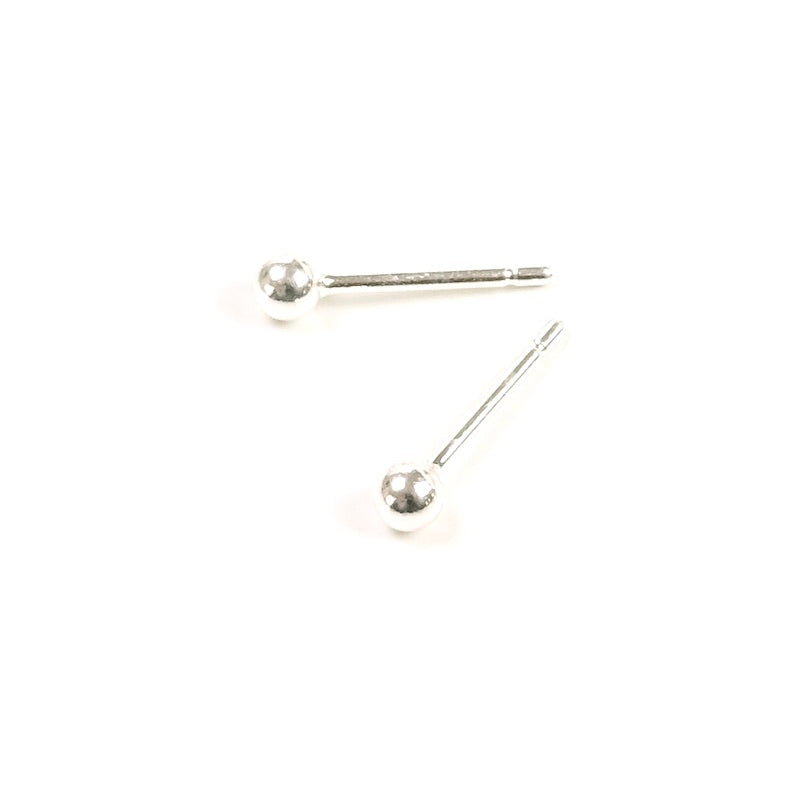 Stud earrings, 2.8mm, silver-plated brass, 925, per pair