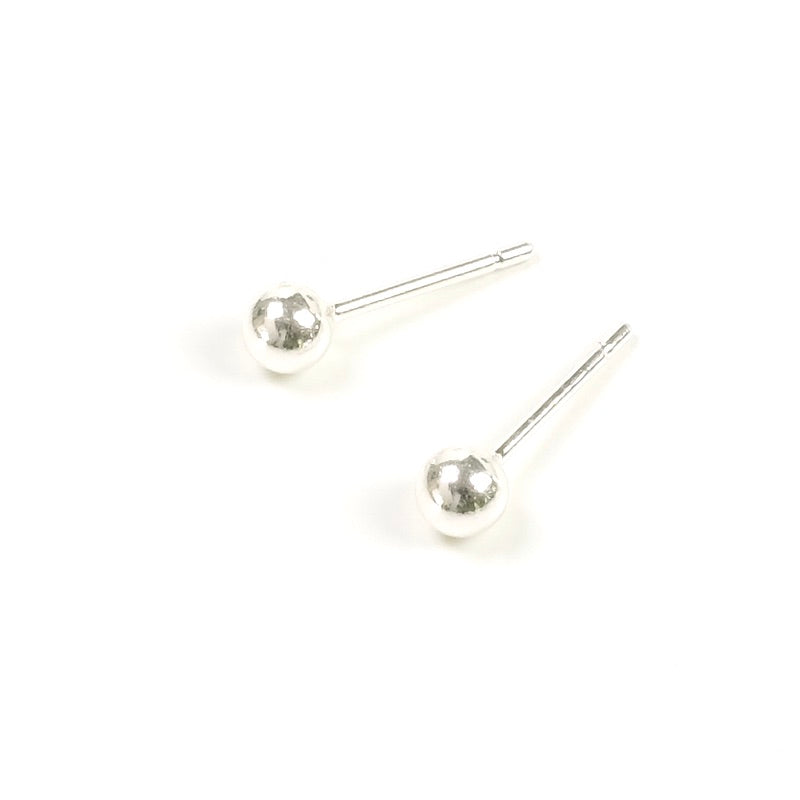 Earrings, 3.8mm ball studs, Premium 925 silver-plated brass, per pair