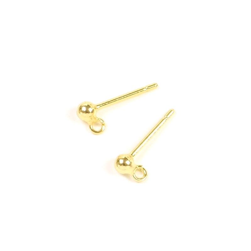 BO 2.8mm ball studs with 24K gold-plated brass ring, per pair